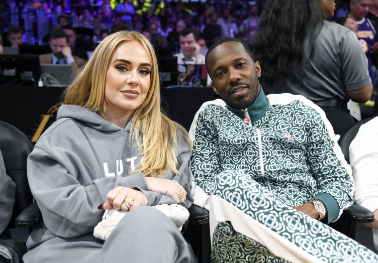 Adele and Rich Paul at Lakers game in April 2023.