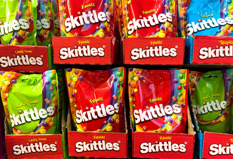 Variety of Skittles candies.