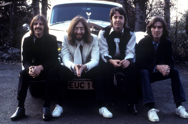 The Beatles during a photo session in Twickenham on April 9, 1969.