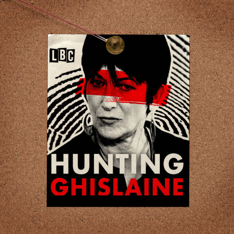 Hunting Ghislaine logo pinned to cork board