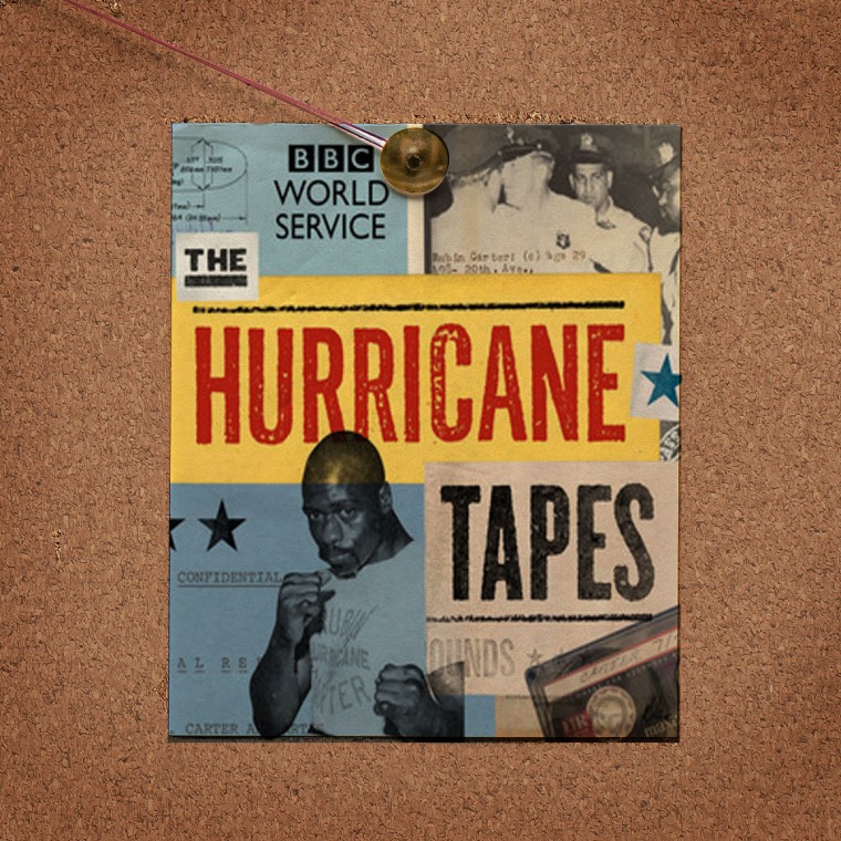 Hurricane Tapes logo pinned to cork board