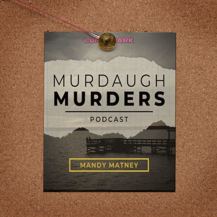 Murdaugh Murders logo pinned to cork board