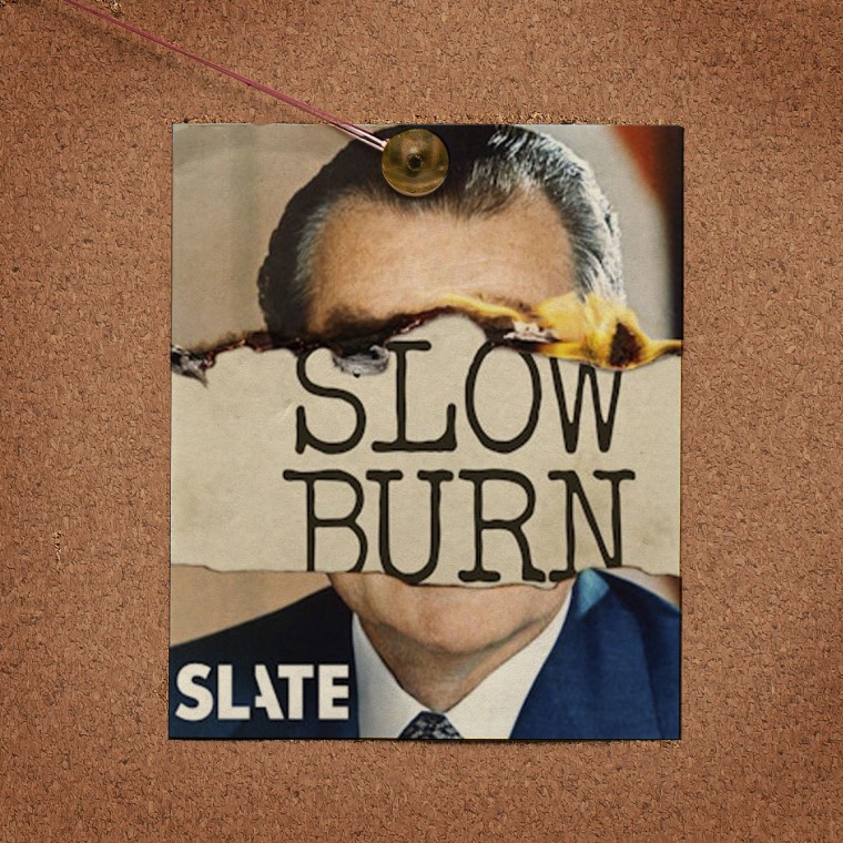 Slow Burn logo pinned to cork board