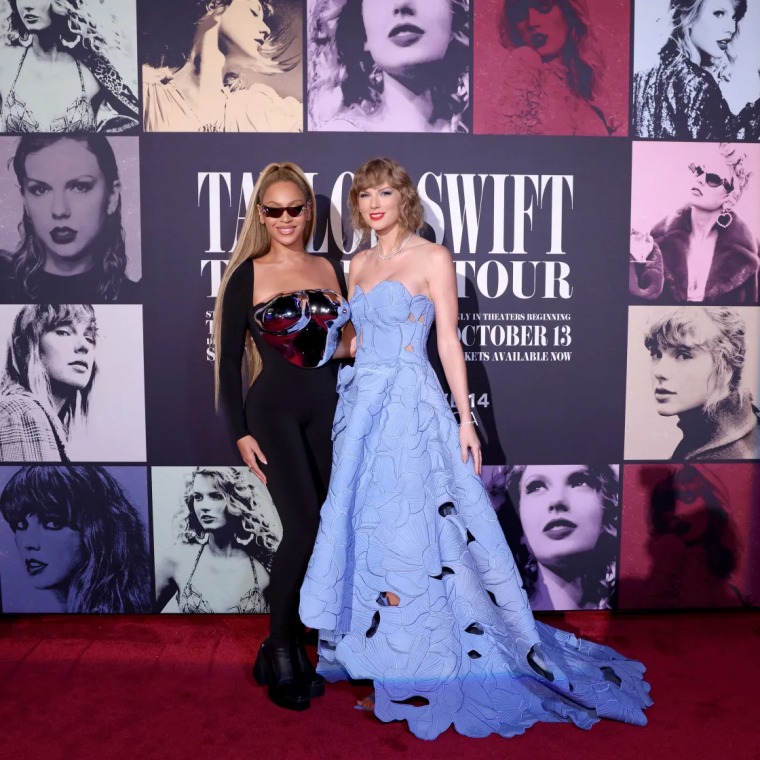 Beyoncé Knowles-Carter and Taylor Swift at "Taylor Swift: The Eras Tour" on Oct. 11, 2023.
