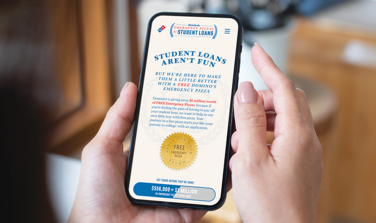 Domino’s announced that it’s giving away $1 million worth of free pizzas to anyone with student loan payments named Domino’s Emergency Pizzas for Student Loans.