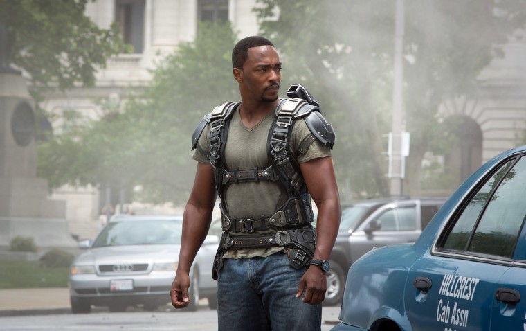 Anthony Mackie as captain America in "Marvel's Captain America: The Winter Soldier"