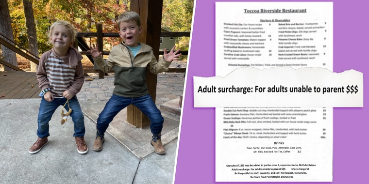 Lyndsey and Kyle Landmann dined at Toccoa Riverside Restaurant with their two sons and four other families. At the end of the meal, all parties were slapped with a $50 surcharge.