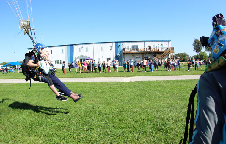 Hoffner comes back to Earth after her skydive on Oct. 1, 2023.