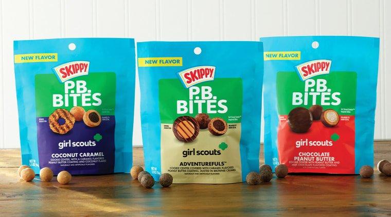 Skippy P.B. Bites is debuting new Girl Scout Cookie-inspired flavors, including Coconut Caramel, Adventurefuls and Chocolate Peanut Butter.