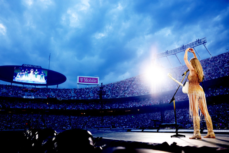 Taylor Swift performs onstage for night one of Taylor Swift | The Eras Tour at GEHA Field at Arrowhead Stadium on July 07, 2023 in Kansas City, Missouri. 