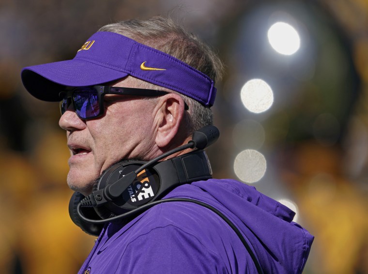 Head coach Brian Kelly of the LSU Tigers watches his team against Missouri Tigers