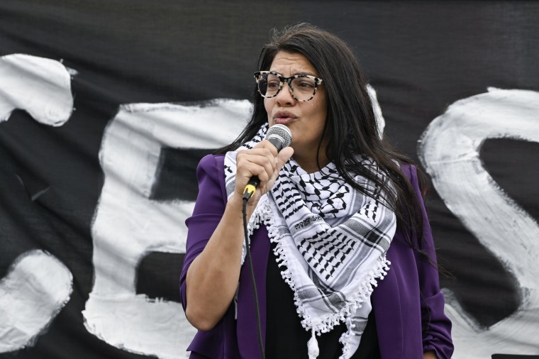 U.S. Congresswoman Rashida Tlaib takes part in a demonstration organized with the attendance of multiple Jewish groups outside the Capitol Building in Washington DC. on Oct. 18, 2023.