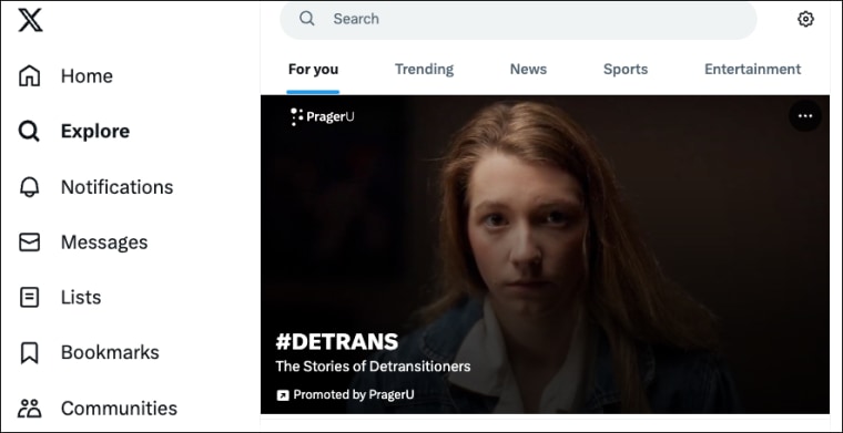 PragerU spends $1m on X takeover to promote "Detrans" documentary.