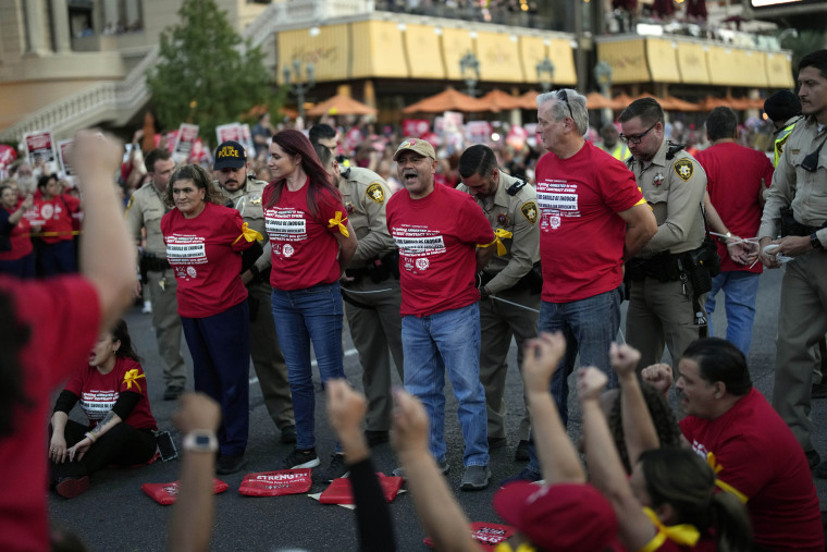 Las Vegas police arrest members of the Culinary Workers Union, in Las Vegas