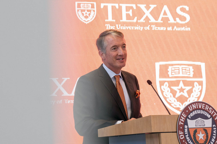 UT president Jay Hartzell announces plans to build a hospital on the University of Texas at Austin campus in partnership with MD
