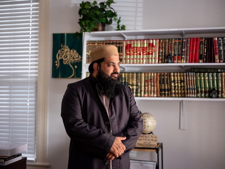 Imam Anwer poses for a portrait in his office outside Nueces Mosque near the University of Texas at Austin's campus