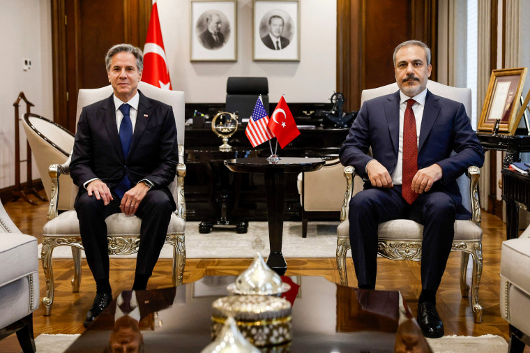 Secretary of State Antony Blinken with Turkish Foreign Minister Hakan Fidan in Ankara.