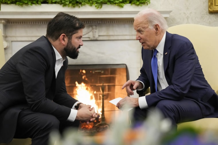 President Joe Biden meets with Chile's President Gabriel Boric in the Oval Office on Nov. 2, 2023.