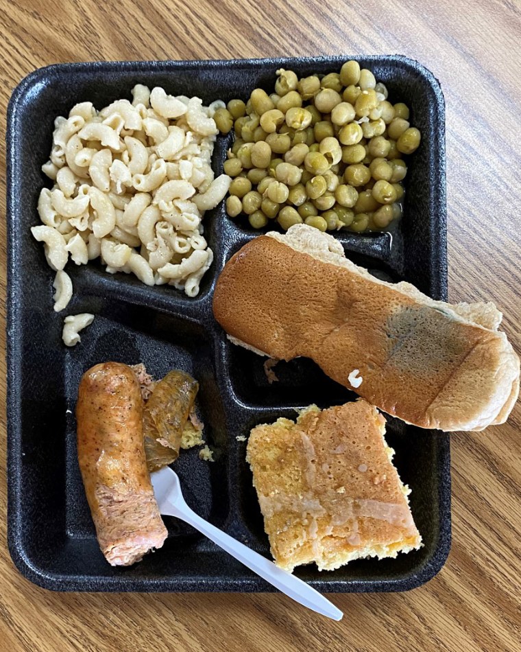 Moldy bread on a lunch platter.