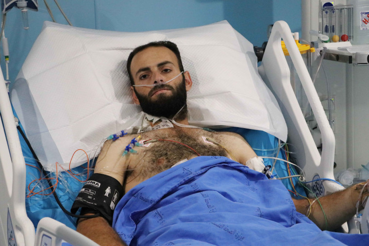 Zakaria Adra, 28, receiving treatment at a hospital in Hebron.