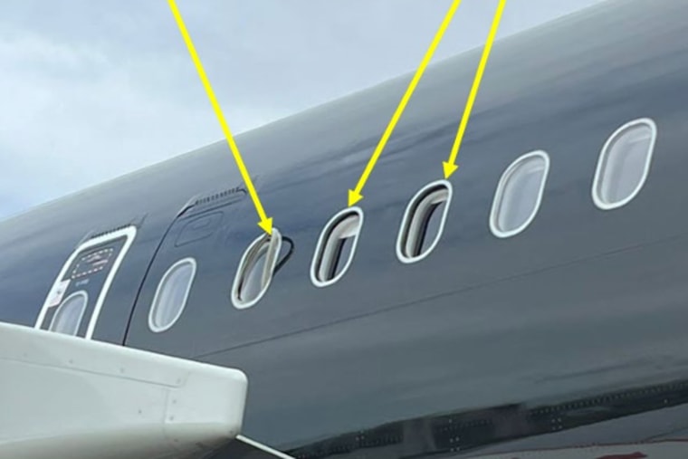 Several cabin windows on an Airbus A321 were damaged by high power lights used during a filming event.