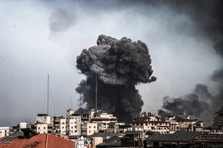 Smoke rises over Gaza City.
