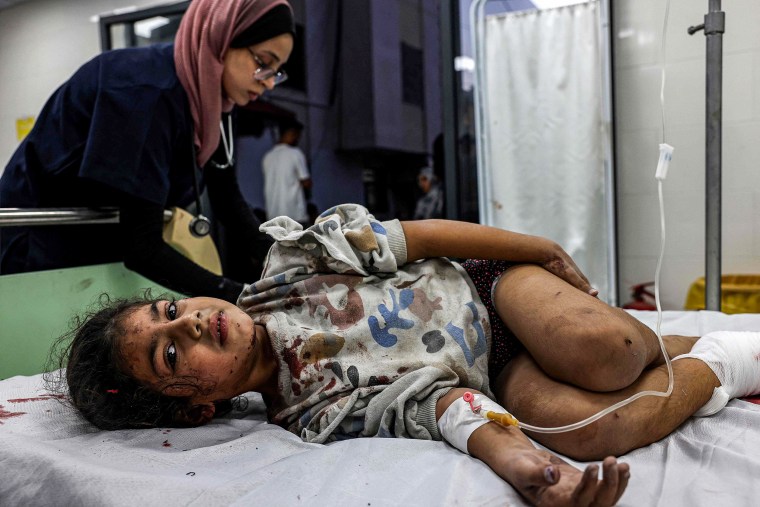An injured girl receives treatment at the Kuwaiti Hospital in Rafah, Gaza.