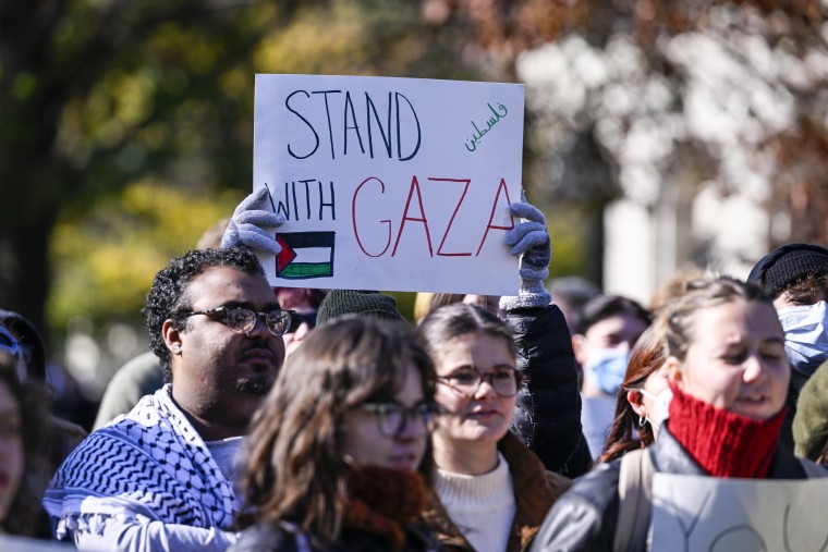 American University students attend a campus protest against ongoing Israeli attacks on Gaza in Washington, D.C.
