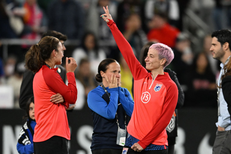 OL Reign's US midfielder #15 Megan Rapinoe waves after Gotham FC defeated OL Reign to win the National Women's Soccer League final match at Snapdragon Stadium in San Diego, California, on Nov. 11, 2023.