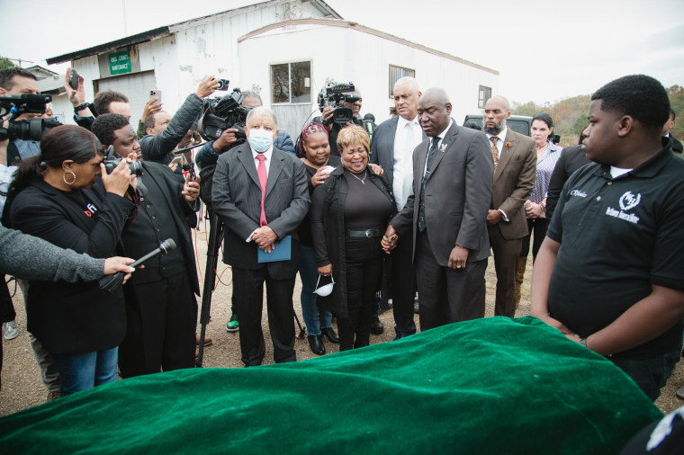 Bettersten Wade at the exhumation of her son, Dexter Wade.