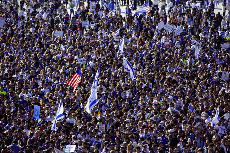People attend a "March for Israel" rally in Washington, D.C.