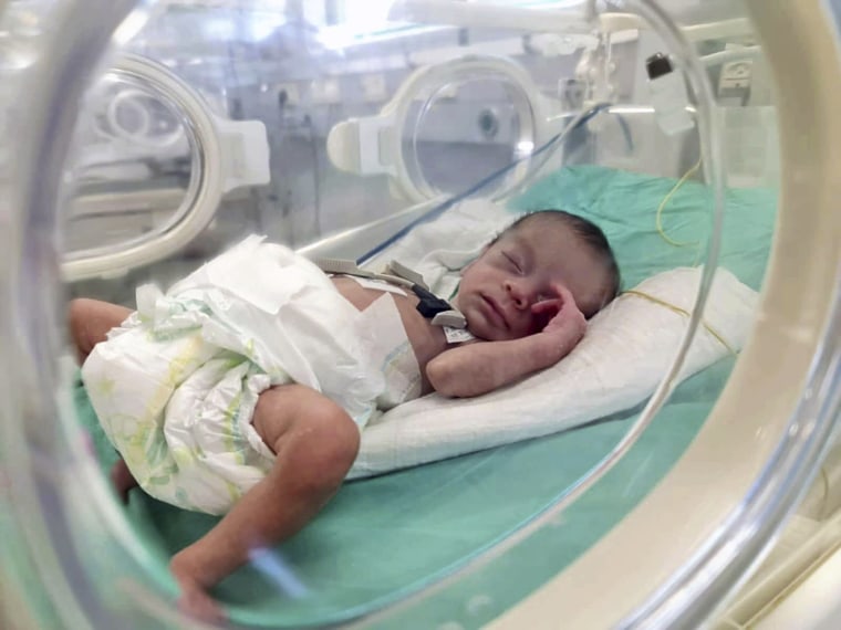 A premature baby at a hospital in Khan Younis on Oct. 23.