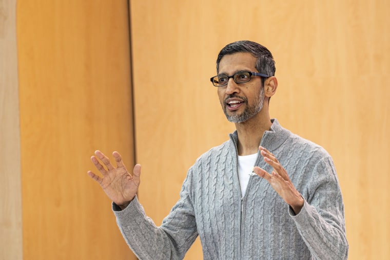 Sundar Pichai, CEO of Alphabet Inc., at the Google I/O Developers Conference on May 10, 2023. 