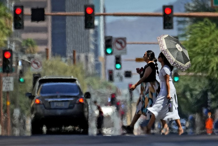 Heat ripples in downtown Phoenix during a heatwave on July 17, 2023.