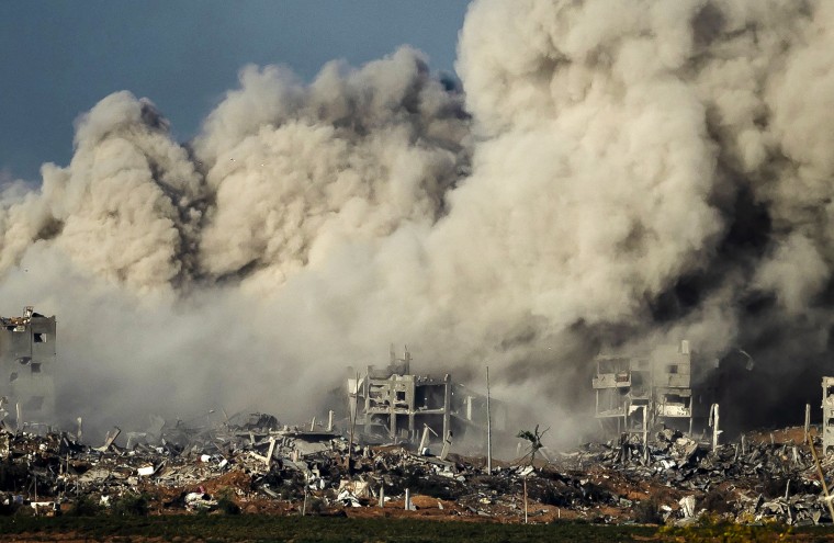 Smoke rises during an Israeli military bombardment of the northern Gaza Strip on Nov. 15, 2023.