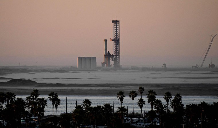 SpaceX's Starship rocket is unstacked from the booster as it sits on the launchpad at Starbase ahead in Boca Chica, Texas, on Nov. 17, 2023.