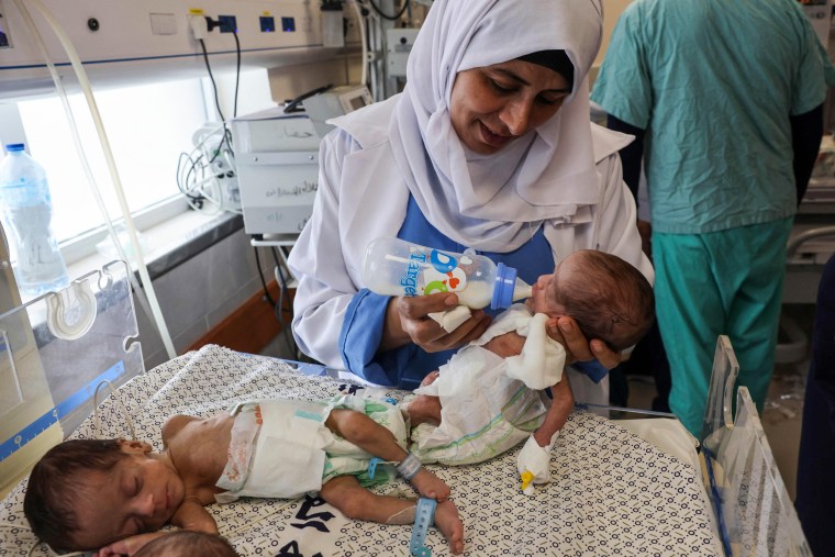 Palestinian medics care for premature babies evacuated from Al Shifa hospital to the Emirates hospital in Rafah in the southern Gaza Strip.