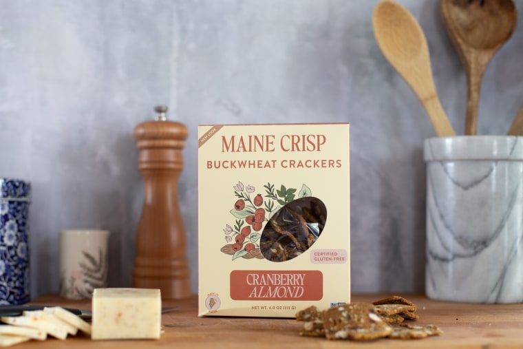 A box of Cranberry Almond Buckwheat Crackers