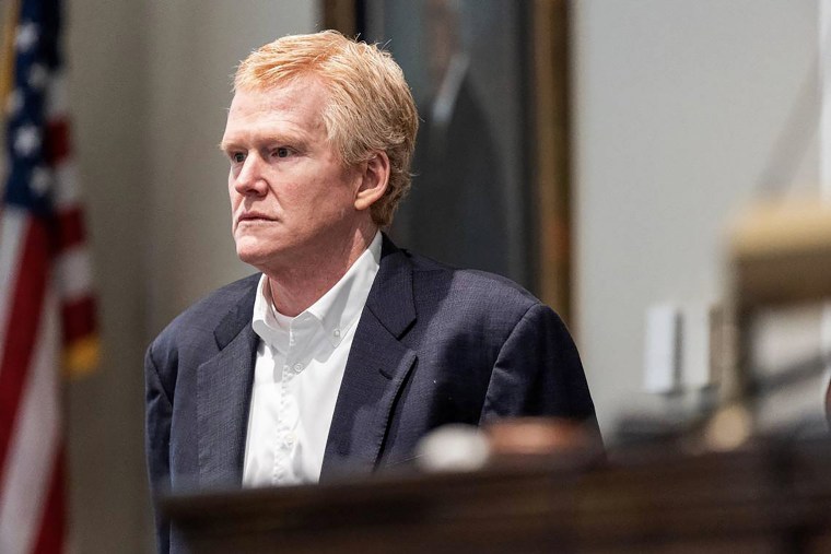 Alex Murdaugh stands next to the witness booth during a break in his trial for murder Walterboro, S.C. on Feb. 23, 2023.