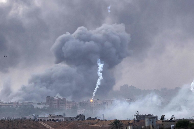 An Israeli flare drops over northern Gaza on Nov. 22, 2023.