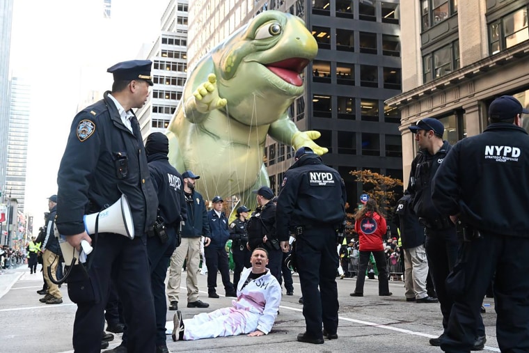 Police arrest pro-Palestinian protesters in New York City during Thanksgiving Day parade