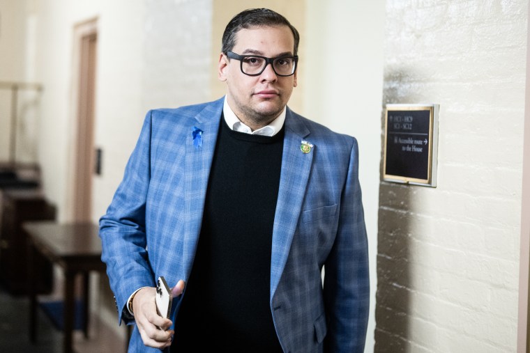 Rep. George Santos, R-N.Y., leaves a meeting of the House Republican Conference in the U.S. Capitol on Nov. 7, 2023. 