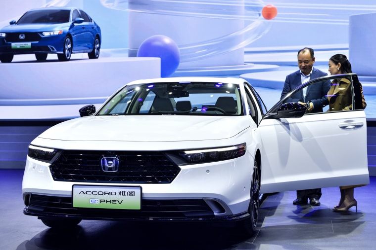 A Honda Accord e:PHEV sedan is on display during the Guangzhou 2023 Auto Show in Guangzhou, China on November 17, 2023. 