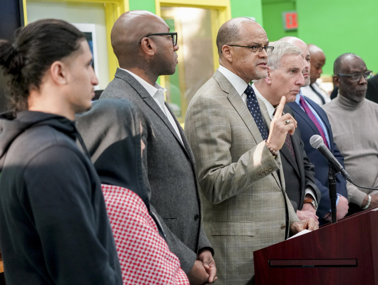 New York City Schools Chancellor David Banks during a meeting with students and educators at Hillcrest High School in Queens on Nov. 27, 2023. 