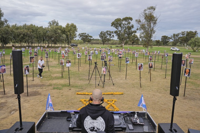 DJs spin music to commemorate the victims of the attack on the Nova music festival on the site, near Kibbutz Re'im, Israel, on Tuesday, Nov. 28, 2023.