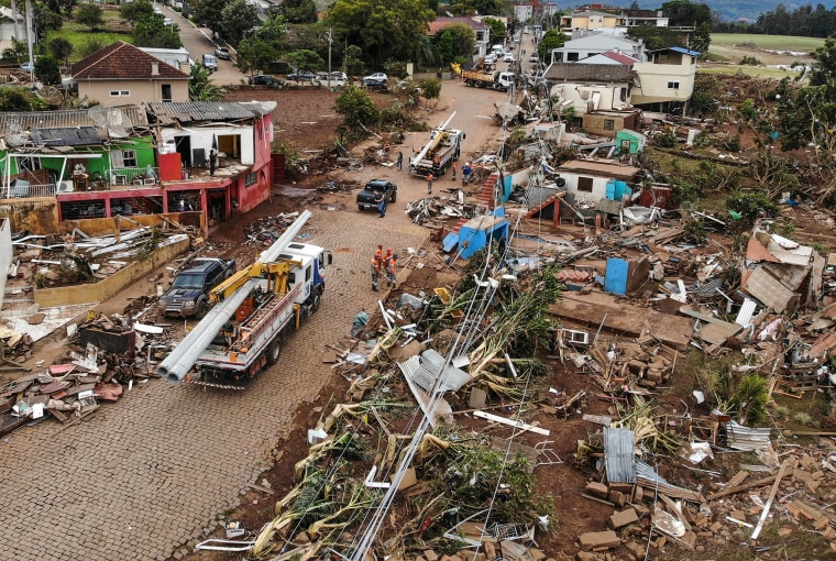 The damage caused by a cyclone in Roca Sales, Rio Grande do Sul state, Brazil 