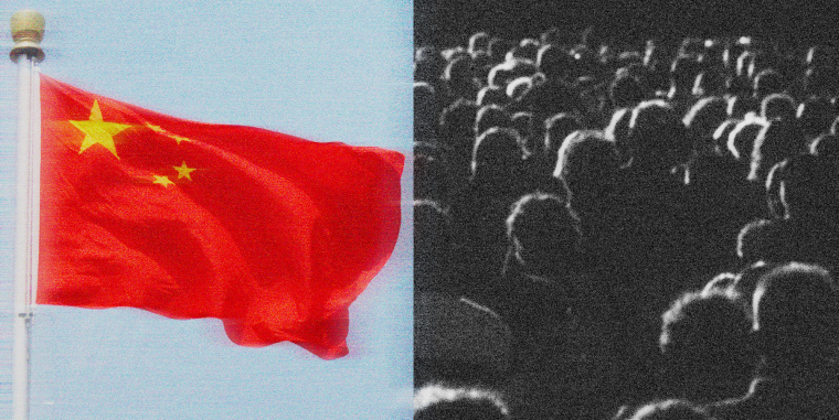Photo Illustration: The Chinese flag and a crowd of people