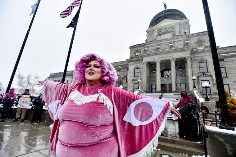 A drag show performance outside the State Capitol.