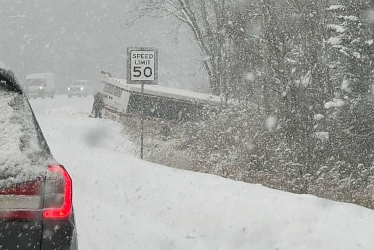 Heavy snowfall along Route 4 in Killington, Vt., on Tuesday.