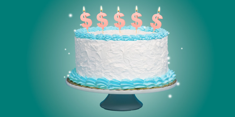 illustration of cake with dollar sign candle